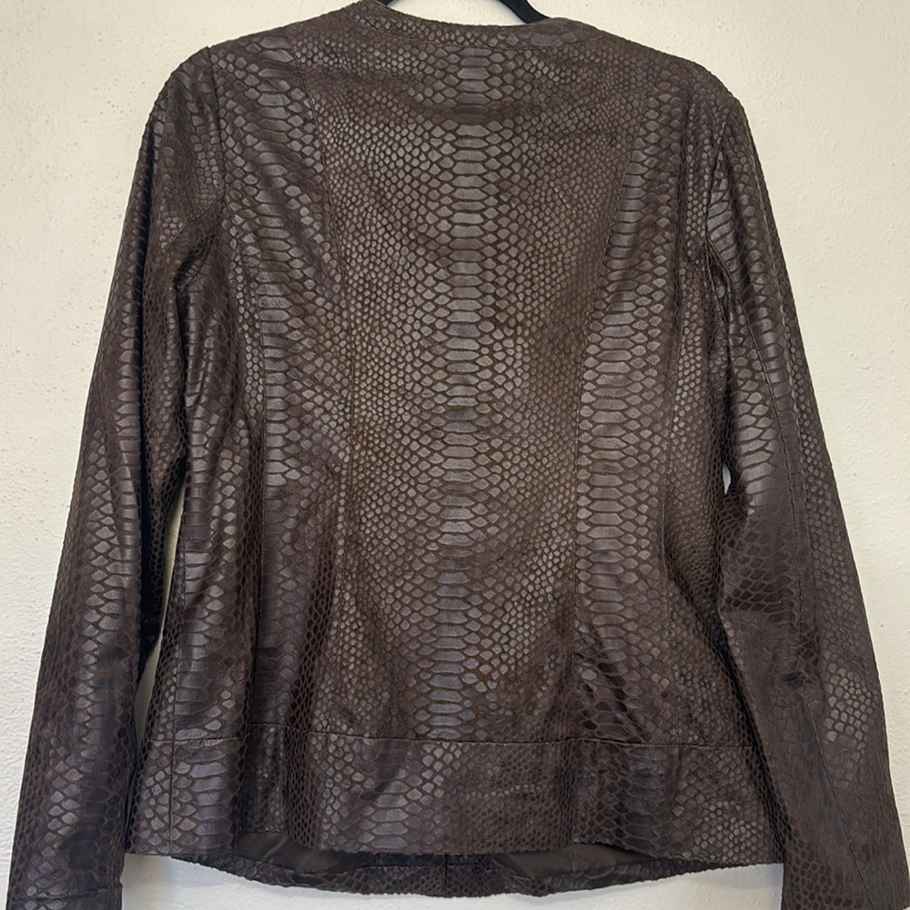 Dana buchman blazer small faux leather snakeskin brown animal print moto style - Picture 3 of 13